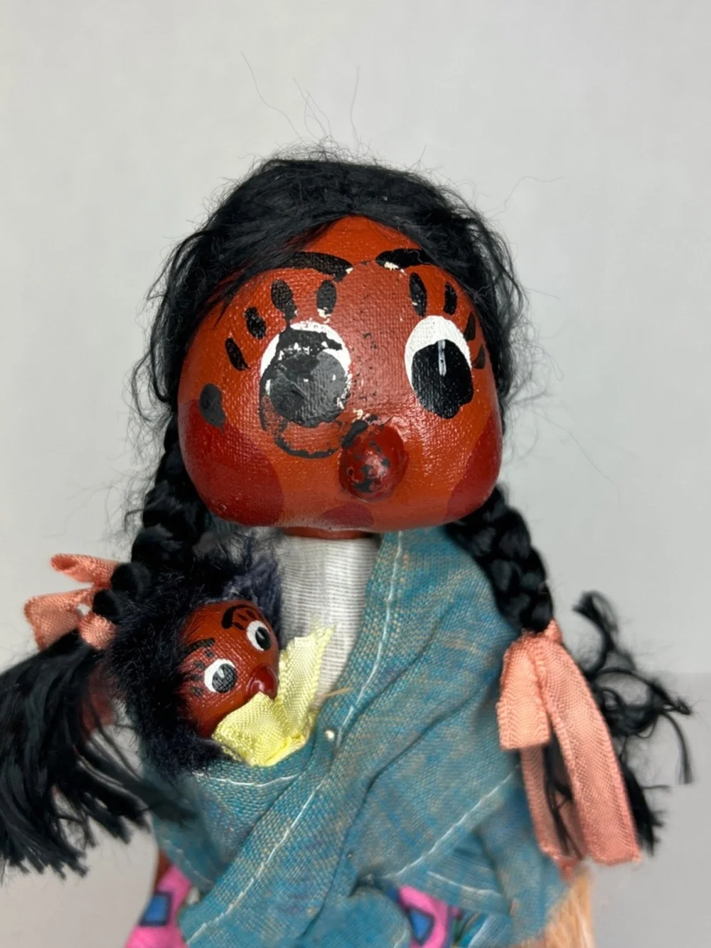VTG Mexican Doll Mother w / Papoose Child Peddler Folk Art Handmade Rare 10